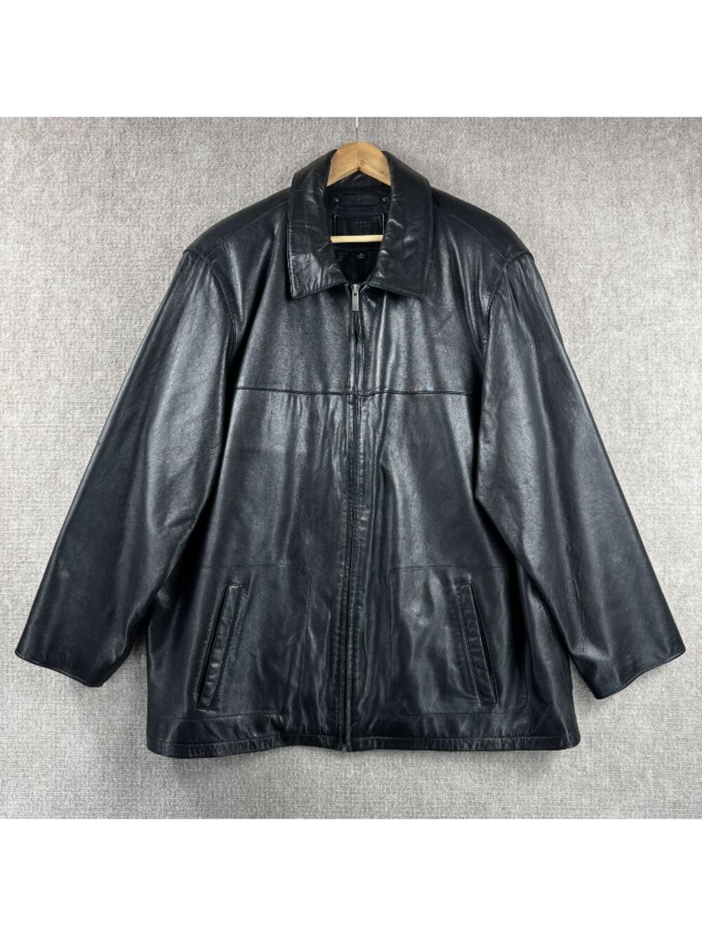 Apt 9 Mens Genuine Lambskin Leather Jacket XL Black Full Zip Collared Car Coat